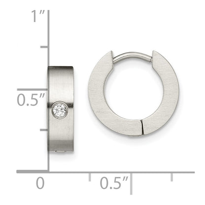Chisel Stainless Steel Brushed with CZ 4mm Hinged Hoop Earrings