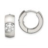 Chisel Stainless Steel Brushed and Polished with CZ Round 7mm Hinged Hoop Earrings
