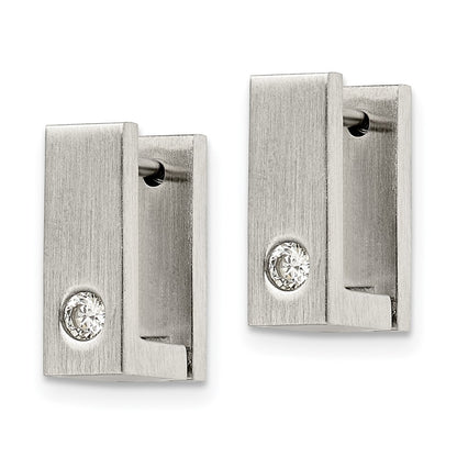 Chisel Stainless Steel Brushed and Polished with CZ 4mm Square Hinged Hoop Earrings