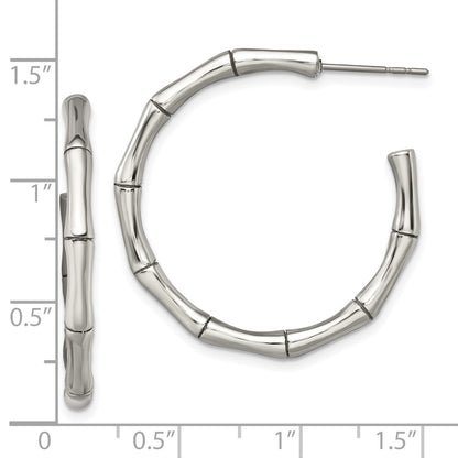 Chisel Stainless Steel Polished Bamboo Design J Hoop Post Earrings