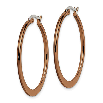 Chisel Stainless Steel Polished Brown IP-plated 34mm Diameter Tapered Hoop Earrings