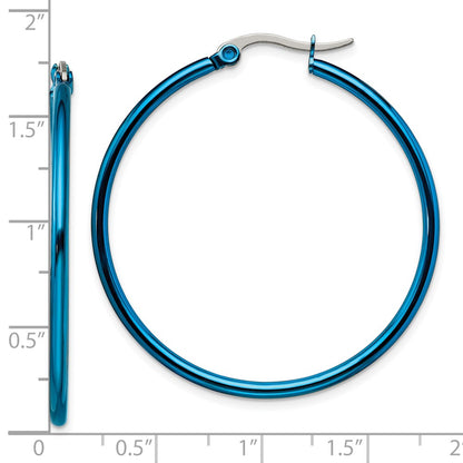 Chisel Stainless Steel Polished Blue IP-plated 42mm Diameter 2mm Hoop Earrings
