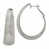 Chisel Stainless Steel Polished and Textured Oval Omega Back Hoop Earrings