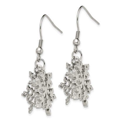 Chisel Stainless Steel Polished Snowflake Dangle Shepherd Hook Earrings
