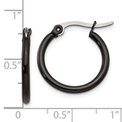 Chisel Stainless Steel Polished Black IP-plated 19mm Diameter 2mm Hoop Earrings