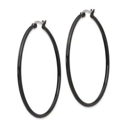 Chisel Stainless Steel Polished Black IP-plated 48mm Diameter 2mm Hoop Earrings