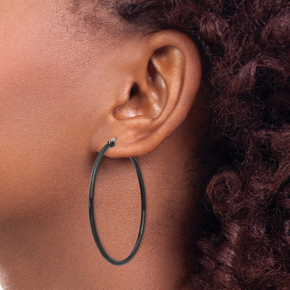 Chisel Stainless Steel Polished Black IP-plated 48mm Diameter 2mm Hoop Earrings