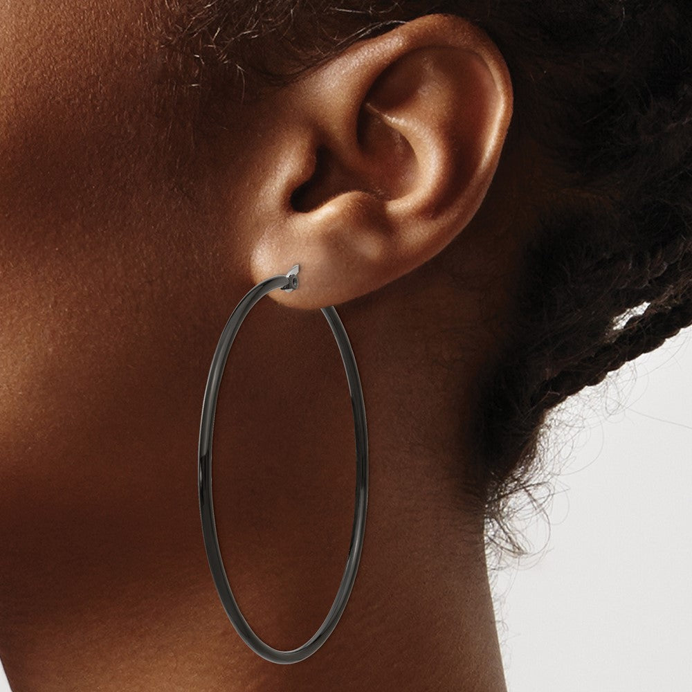 Chisel Stainless Steel Polished Black IP-plated 60mm Diameter 2mm Hoop Earrings