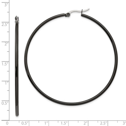 Chisel Stainless Steel Polished Black IP-plated 60mm Diameter 2mm Hoop Earrings