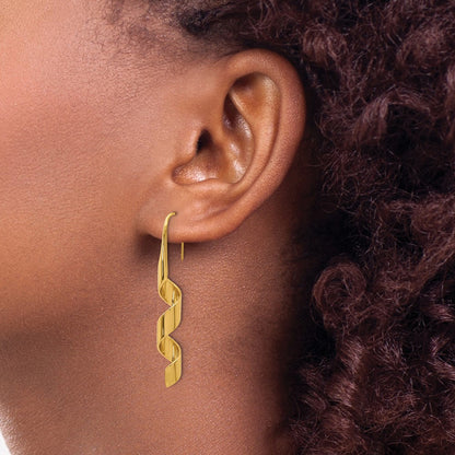Chisel Stainless Steel Polished Yellow IP-plated Swirl Shepherd Hook Earrings