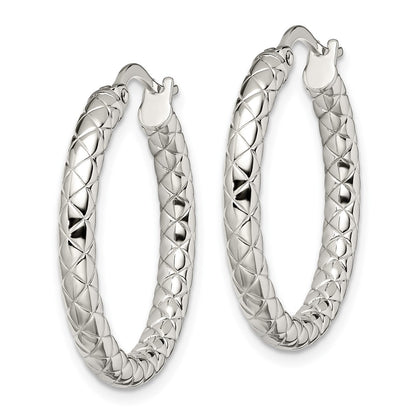 Chisel Stainless Steel Polished and Textured Hollow Hoop Earrings