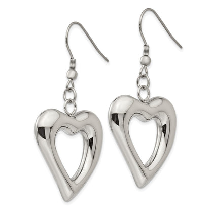 Chisel Stainless Steel Polished Heart Shepherd Hook Dangle Earrings