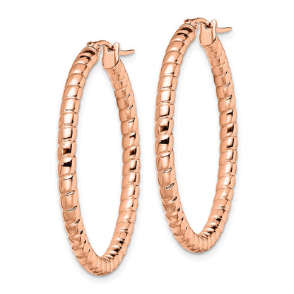 Chisel Stainless Steel Polished and Textured Rose IP-plated Hollow Hoop Earrings