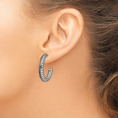 Chisel Stainless Steel Antiqued and Polished Post Hoop Earrings