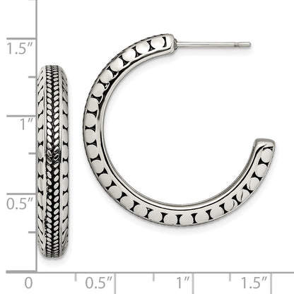 Chisel Stainless Steel Antiqued and Polished Post Hoop Earrings