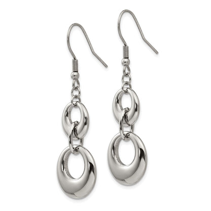 Chisel Stainless Steel Polished Circles Dangle Shepherd Hook Earrings
