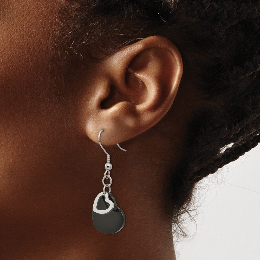 Chisel Stainless Steel Polished Black IP-plated Heart Dangle Earrings
