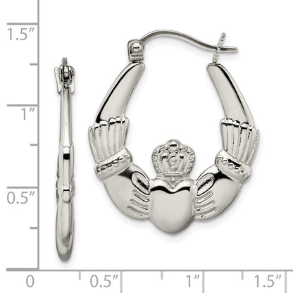 Chisel Stainless Steel Polished Claddagh Hoop Earrings