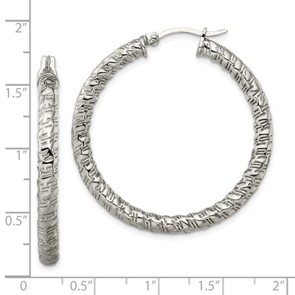 Chisel Stainless Steel Polished and Textured Hollow Hoop Earrings