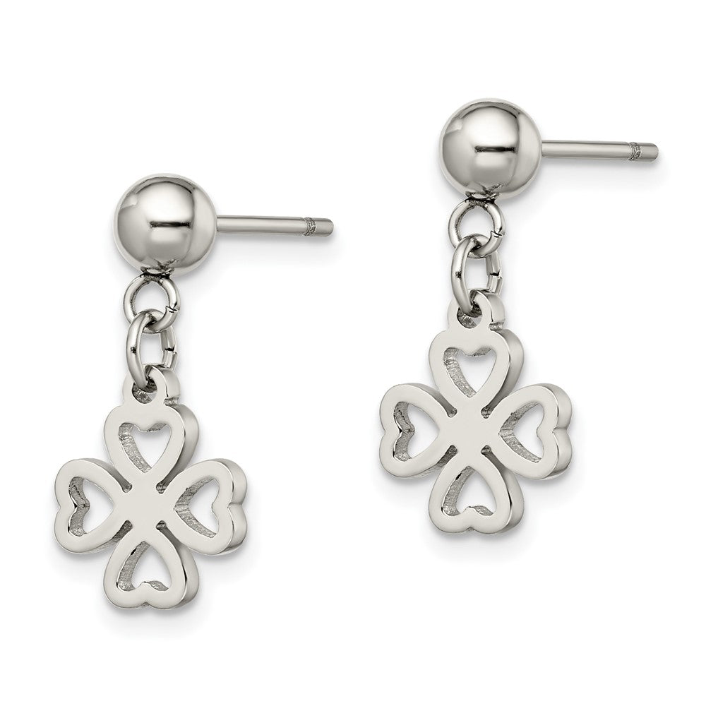 Chisel Stainless Steel Polished 4-Leaf Clover Post Dangle Earrings