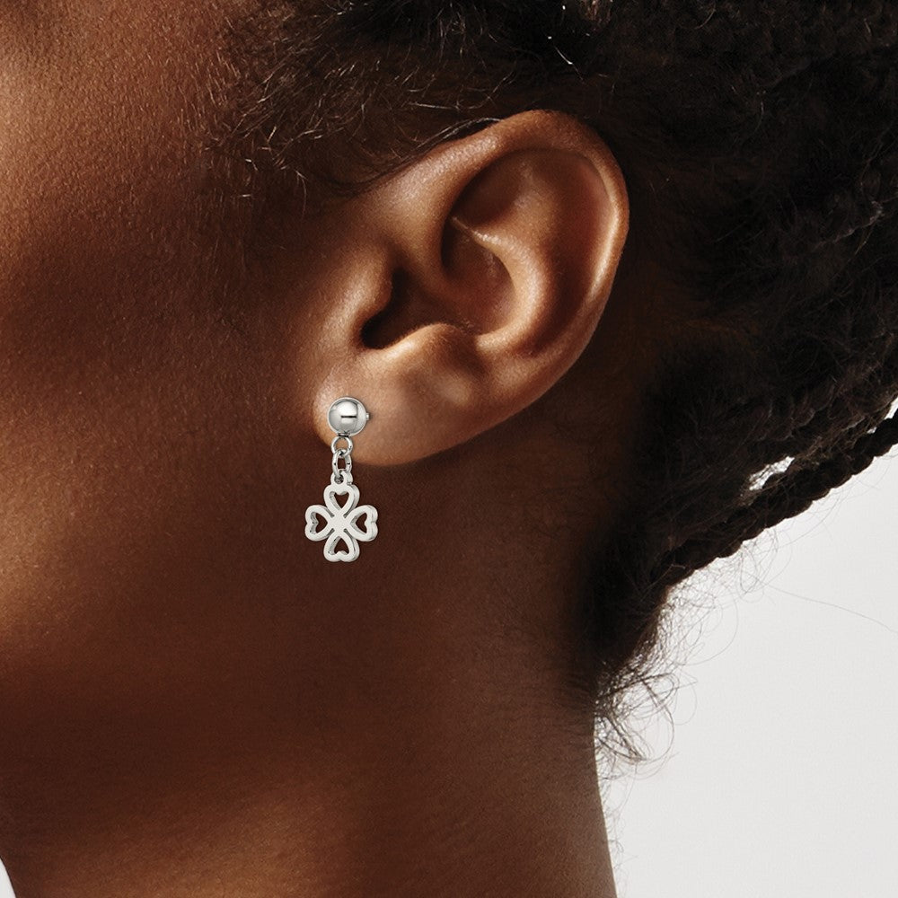 Chisel Stainless Steel Polished 4-Leaf Clover Post Dangle Earrings