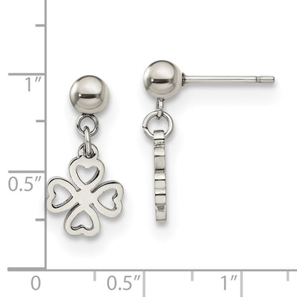 Chisel Stainless Steel Polished 4-Leaf Clover Post Dangle Earrings