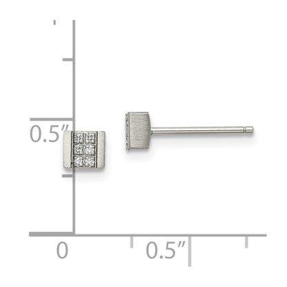 Chisel Stainless Steel Brushed with CZ Square Post Earrings