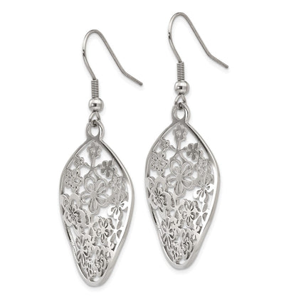 Chisel Stainless Steel Polished Flower Dangle Shepherd Hook Earrings