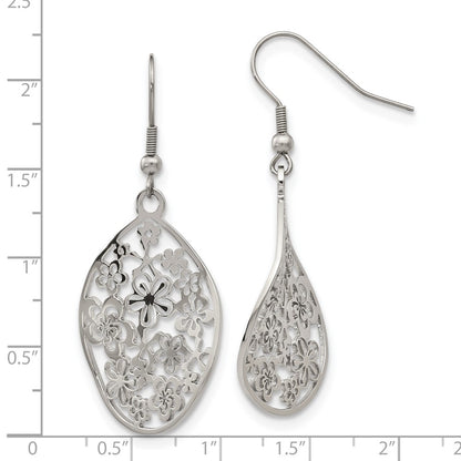 Chisel Stainless Steel Polished Flower Dangle Shepherd Hook Earrings
