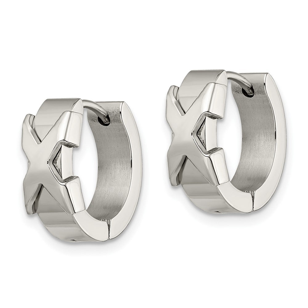 Chisel Stainless Steel Polished X Hinged Hoop Earrings