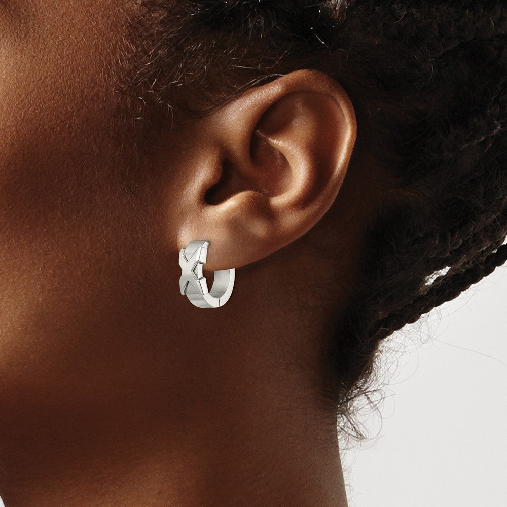 Chisel Stainless Steel Polished X Hinged Hoop Earrings