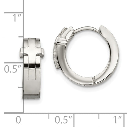Chisel Stainless Steel Polished Cross Hinged Hoop Earrings