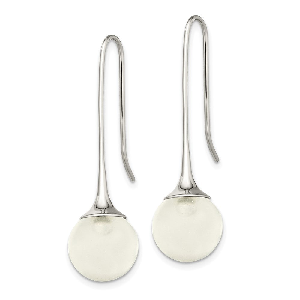 Chisel Stainless Steel Polished with Glass Ball Shepherd Hook Earrings