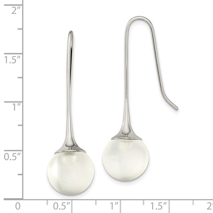 Chisel Stainless Steel Polished with Glass Ball Shepherd Hook Earrings