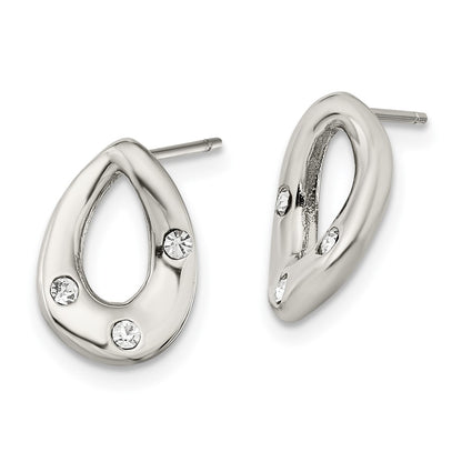 Chisel Stainless Steel Polished with Crystal Teardrop Post Earrings