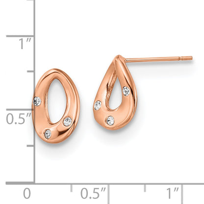 Chisel Stainless Steel Polished Rose IP-plated with Crystal Teardrop Post Earrings