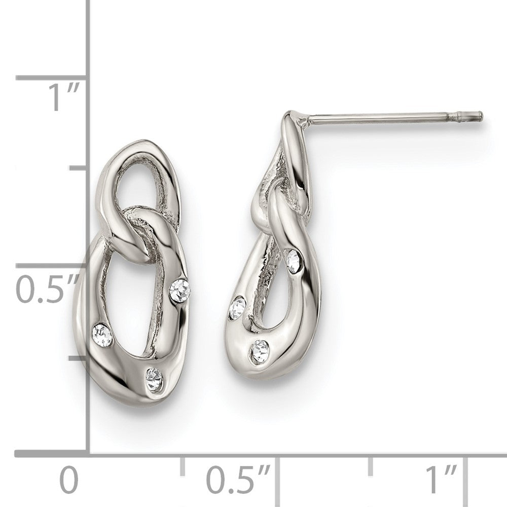 Chisel Stainless Steel Polished with Crystal Two Loop Post Earrings