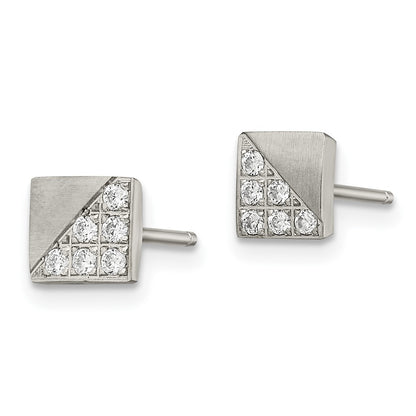 Chisel Stainless Steel Brushed with CZ Square Post Earrings