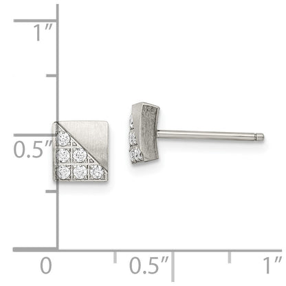 Chisel Stainless Steel Brushed with CZ Square Post Earrings