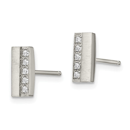 Chisel Stainless Steel Brushed with CZ Bar Post Earrings