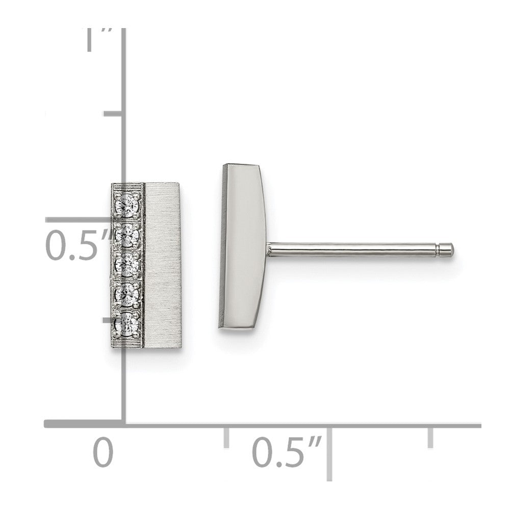 Chisel Stainless Steel Brushed with CZ Bar Post Earrings