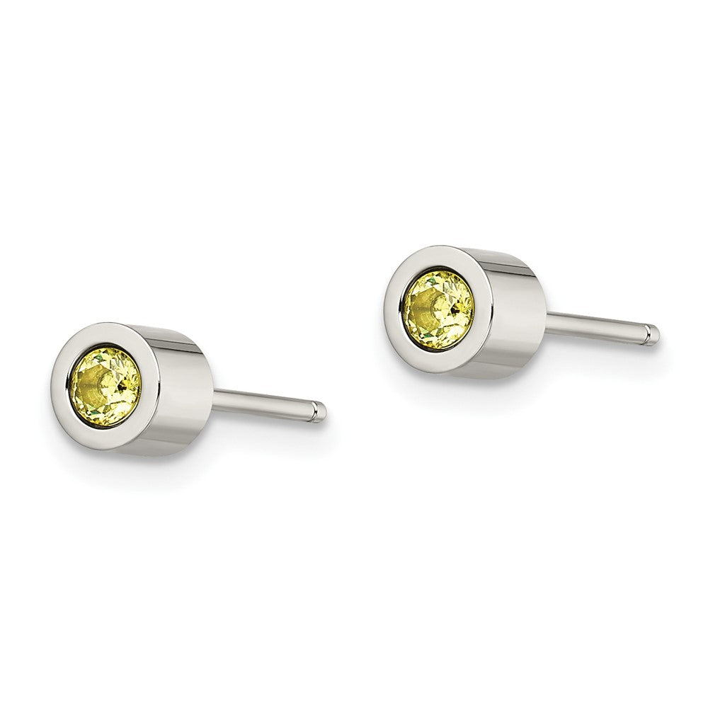 Chisel Stainless Steel Polished Green CZ August Birthstone Post Earrings