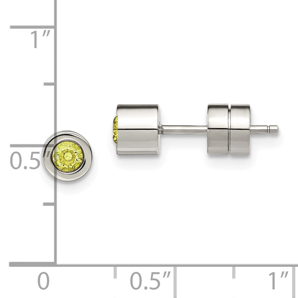 Chisel Stainless Steel Polished Green CZ August Birthstone Post Earrings