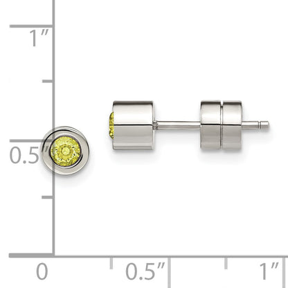 Chisel Stainless Steel Polished Green CZ August Birthstone Post Earrings