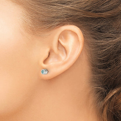 Chisel Stainless Steel Polished Blue CZ December Birthstone Post Earrings