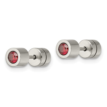 Chisel Stainless Steel Polished Red CZ January Birthstone Post Earrings