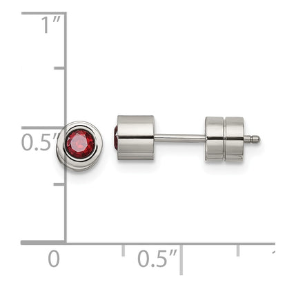 Chisel Stainless Steel Polished Red CZ January Birthstone Post Earrings