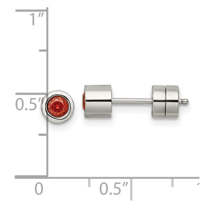 Chisel Stainless Steel Polished Red CZ July Birthstone Post Earrings