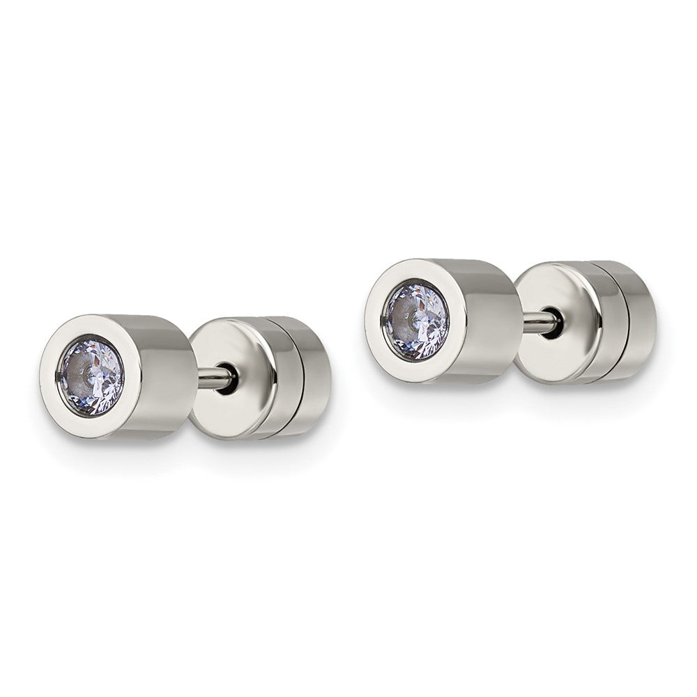 Chisel Stainless Steel Polished Pink CZ June Birthstone Post Earrings