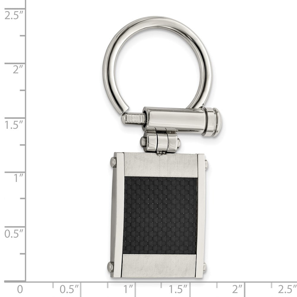 Chisel Stainless Steel Brushed and Polished Black Carbon Fiber Inlay Key Ring